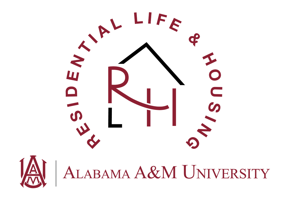 The logo features "Residential Life & Housing" encircling "RH" with "Alabama A&M University" written below.